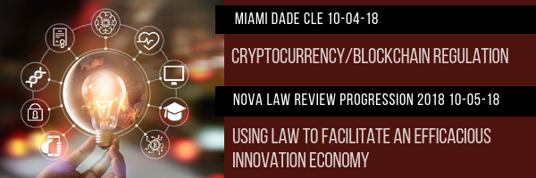 2018 Law Review web banner with white lettering on a maroon background and a lightbulb with icons