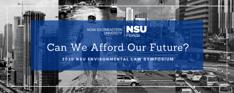 2020 NSU Environmental Law Symposium banner with four photographs of a city in the background