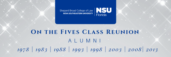 On The Fives Class Reunion web banner with blue lettering on a gray background