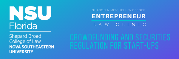 Crowdfunding And Securities Regulation For Start-Ups banner with turquoise and white lettering on a blue background
