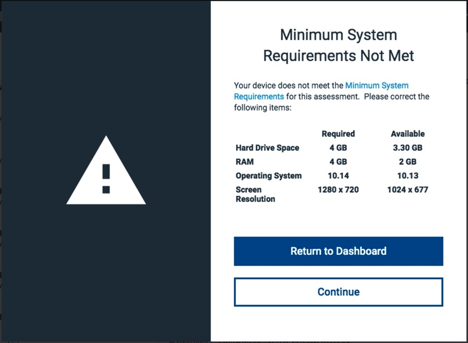 Minimum System Requirements Error Message