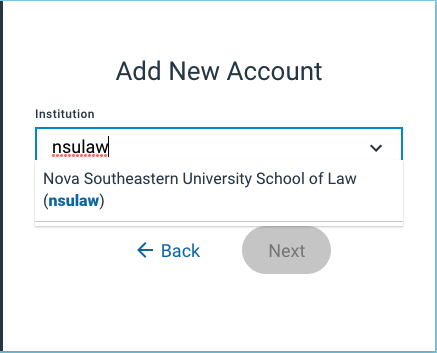 Enter nsulaw as Institution ID