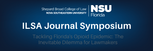 ILSA Journal Symposium banner with gray and white lettering on a blue background