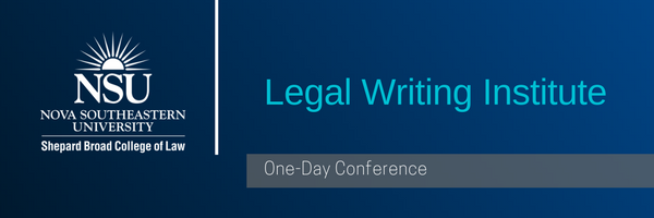 Legal Writing Institute banner with turquoise and white lettering on a blue background