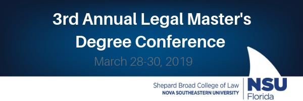 3rd Annual Legal Master's Degree Conference banner in white lettering on a blue background
